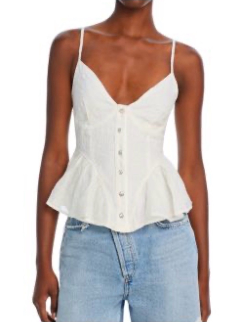 Astr White Peplum Button-Front Cami